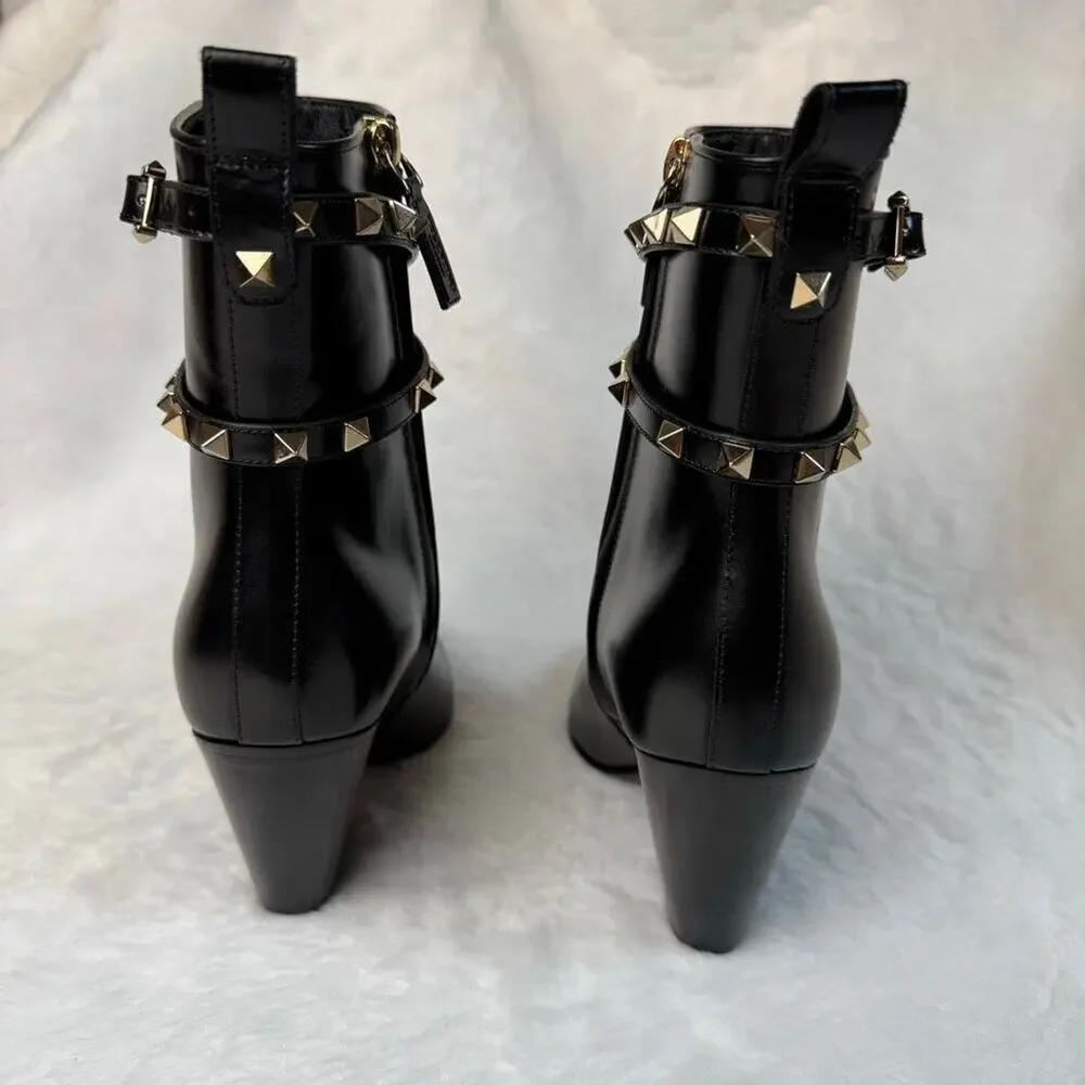 Valentino Garavani Rockstud Calfskin Western Ankle Booties